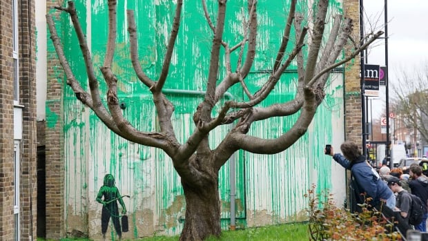  La nouvelle fresque murale de Banksy met en valeur un arbre coupé, attirant des foules qui voient un message environnemental